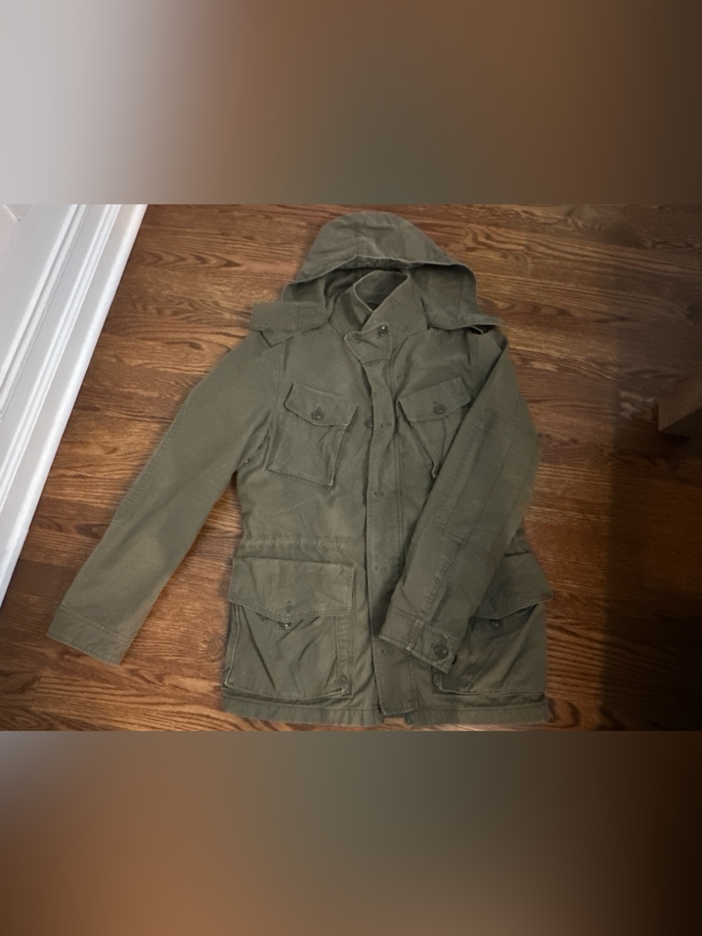 J Crew Garrson Fatigue Military Field Hooded Jacket Mens S Olive Green